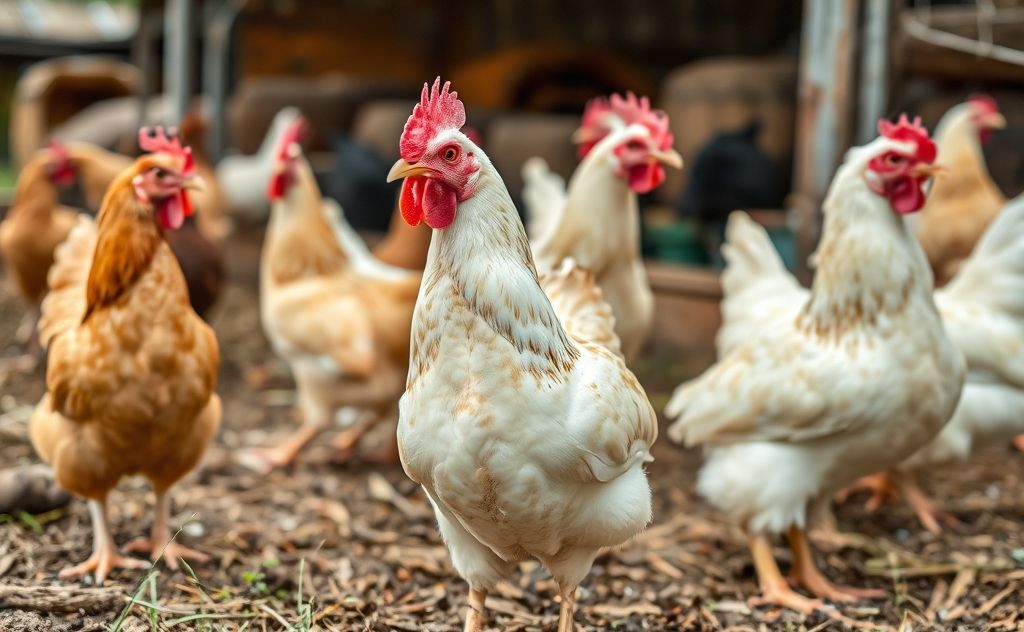 Chickens observing their surroundings in a farm setting