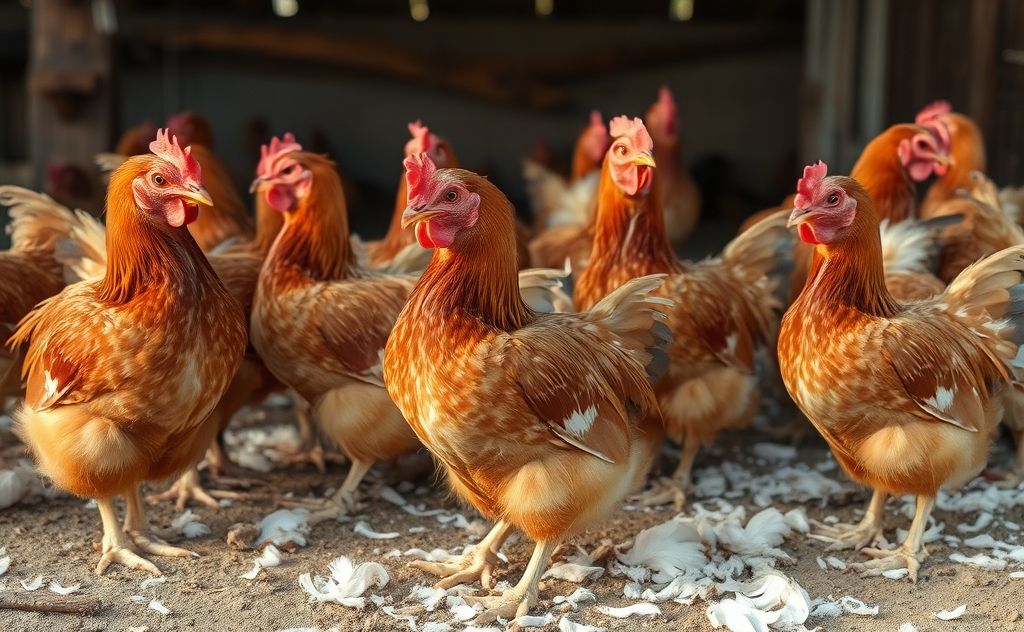 Chickens pulling feathers from their bodies