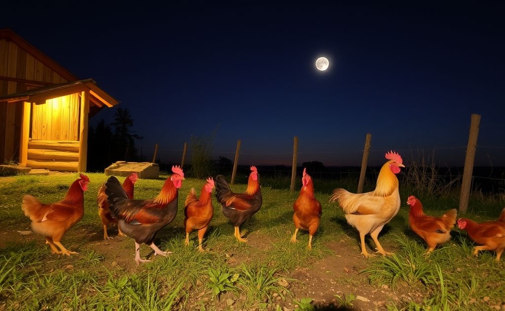 Chickens quiet down as night approaches