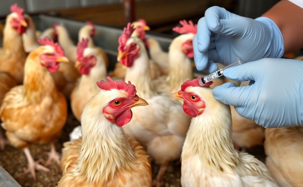 Chickens receiving injections for health and growth