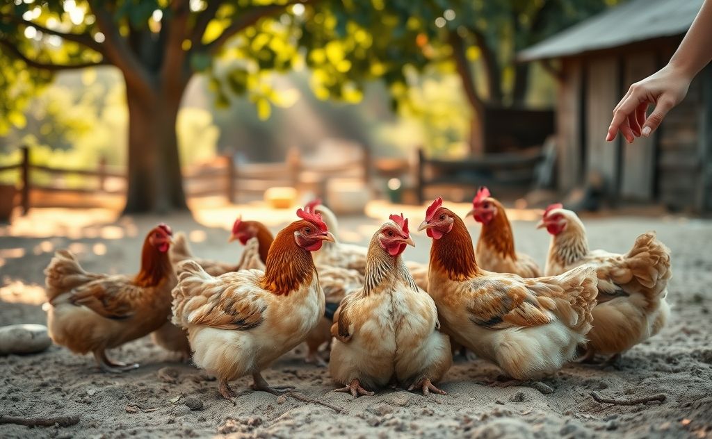 Chickens relax and squat when gently petted