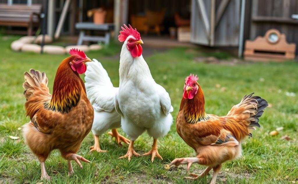 Chickens responding to their owner’s call outdoors