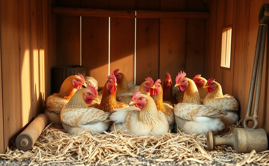 Chickens resting comfortably in a cozy coop