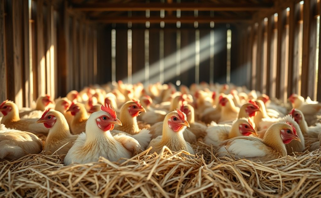 Chickens resting in cozy safe nests