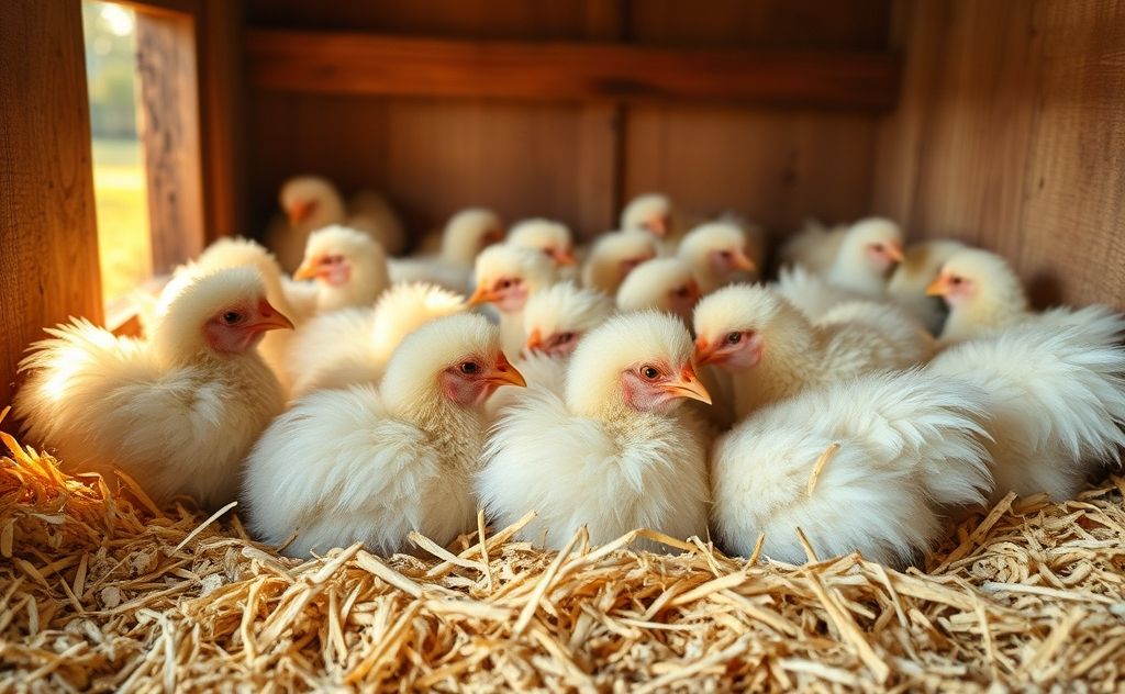Chickens resting on soft bedding in a cozy coop