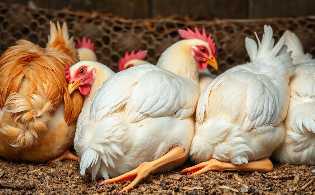 Chickens resting on their backs in peaceful sleep