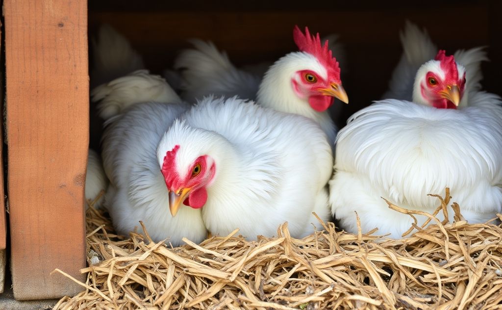 Chickens resting peacefully in a cozy coop