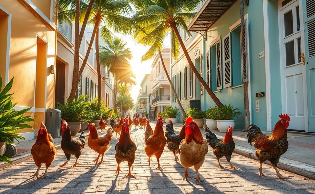 Chickens roam freely across Key West streets