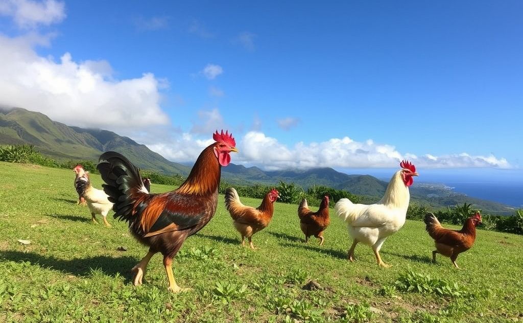 Chickens roam freely across Maui's landscape