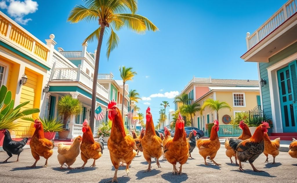 Chickens roam freely in Key West's vibrant streets
