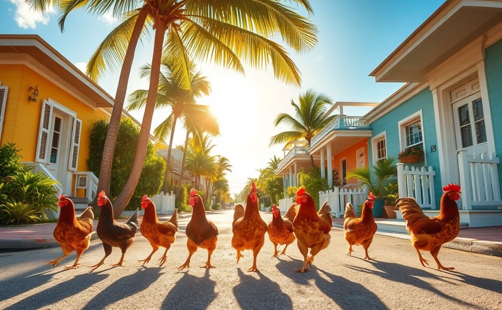 Chickens roam freely in sunny Key West