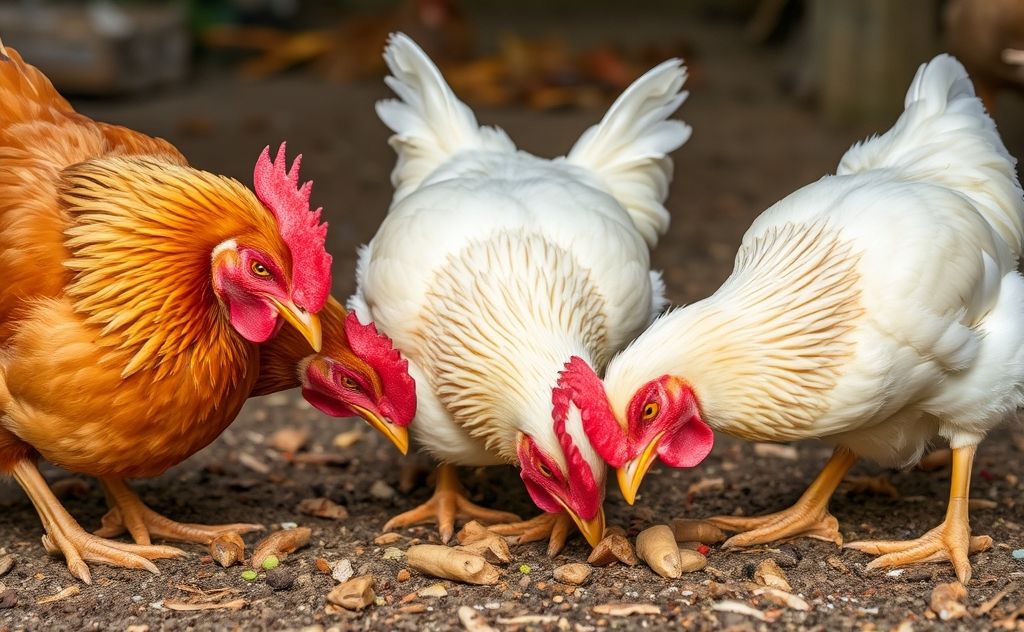 Chickens rub beaks on ground for grooming and foraging