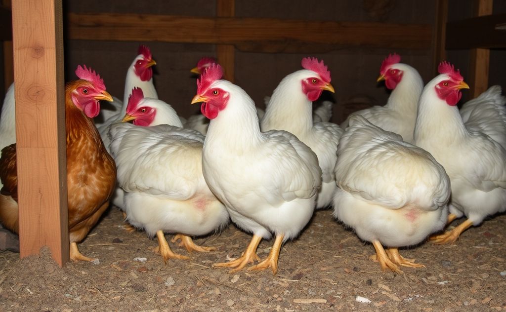 Chickens settling down for the night in a coop