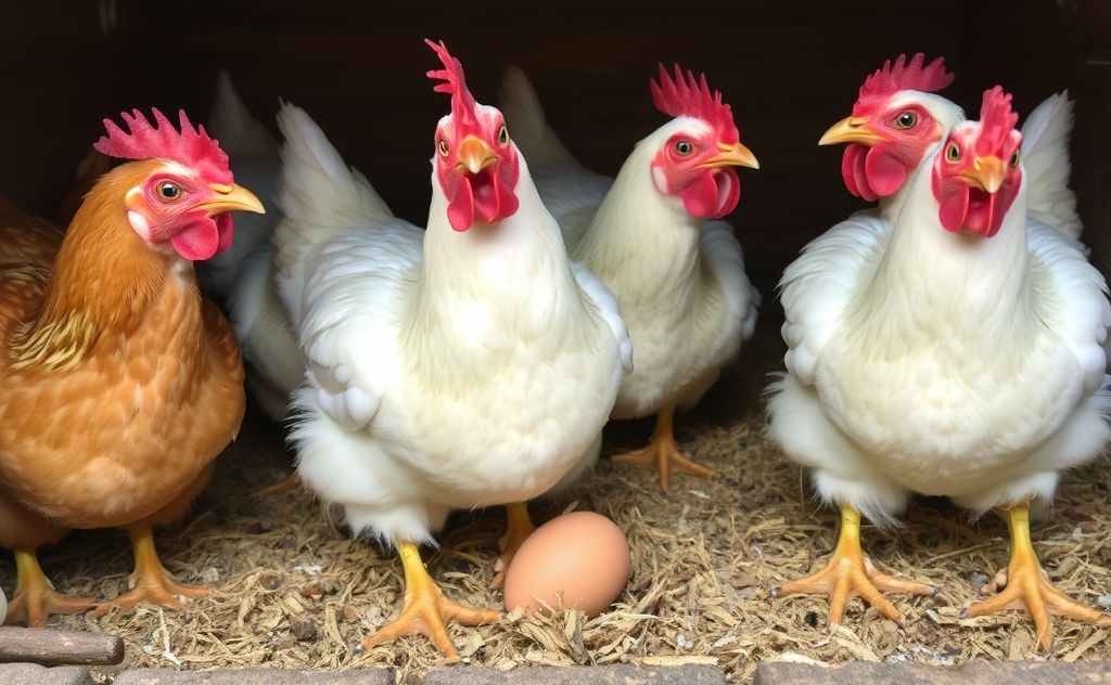 Chickens squawking after laying an egg in a coop