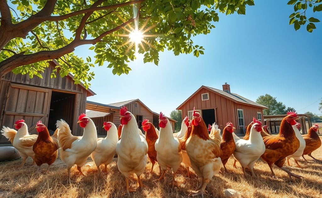 Chickens staying cool in summer heat