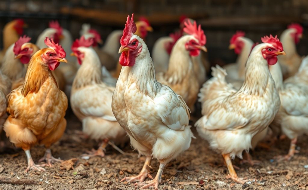 Chickens suffering from sudden environmental hazards