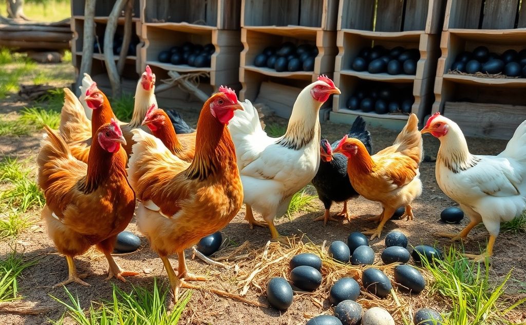 Chickens that produce unique black eggs