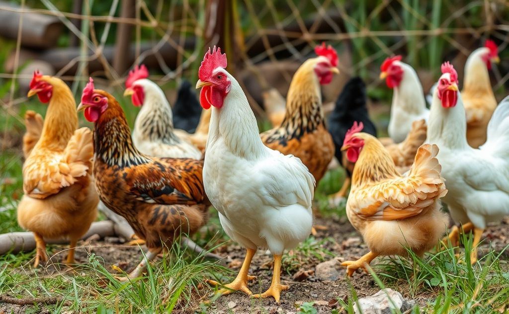 Chickens thriving in a wild natural habitat