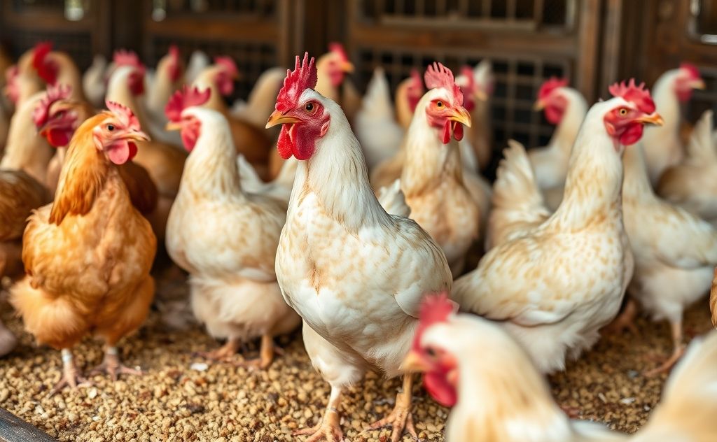 Chickens thriving with nutrient-rich feed and care