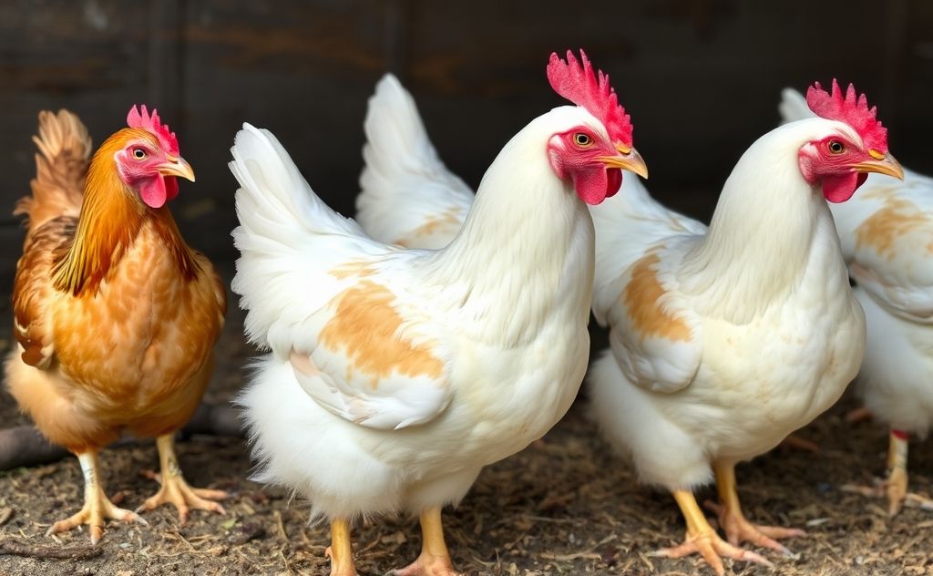 Chickens with bald spots due to health issues