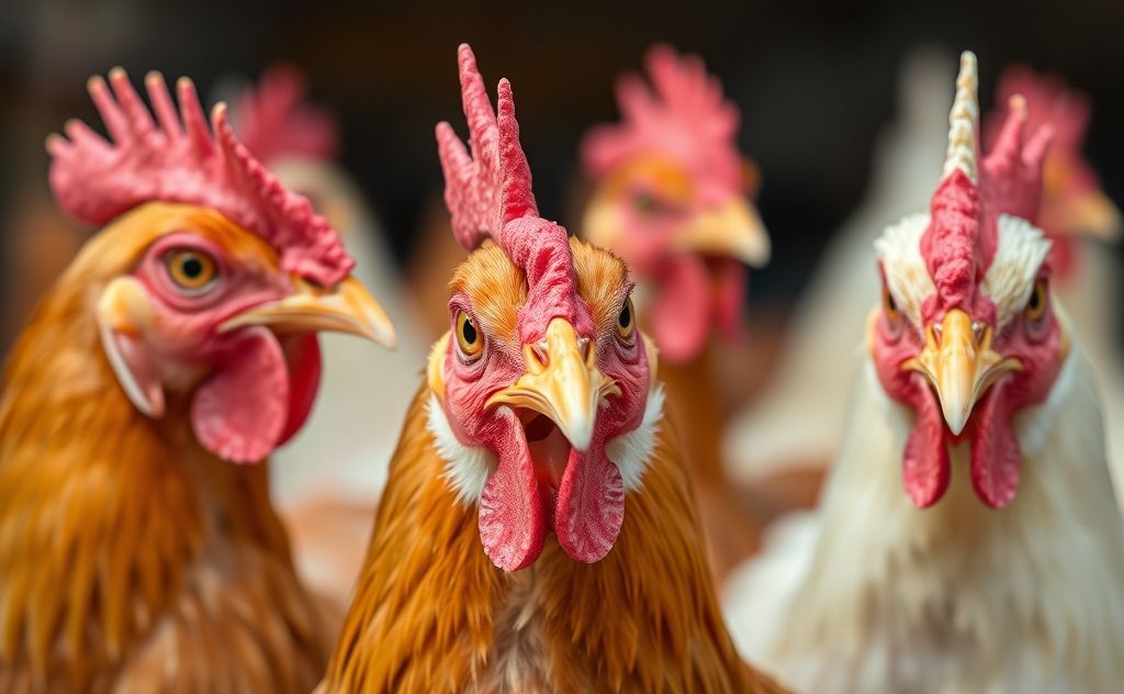 Chickens with beaks and a focus on their teeth count