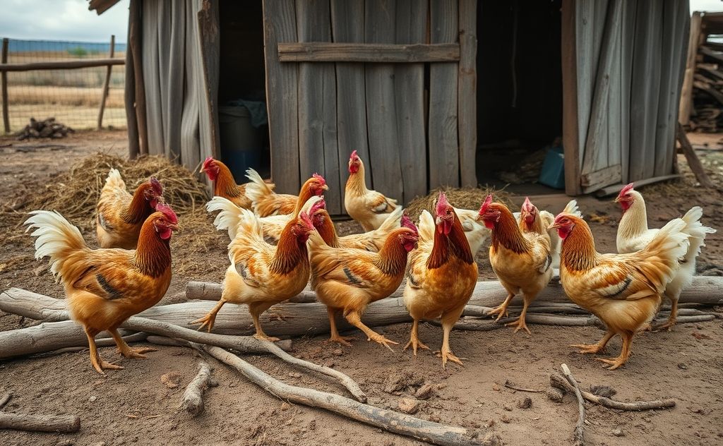 Chickens with diarrhea in a farm setting