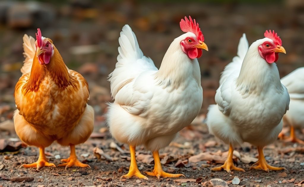Chickens with unique feet and claws in nature