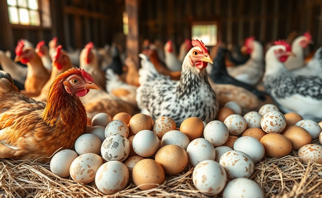Chickens with unique speckled egg patterns