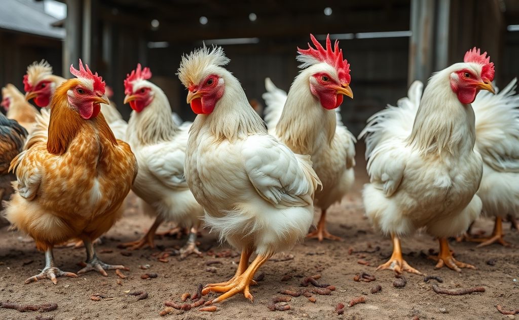 Chickens with worms exhibit weight loss and lethargy