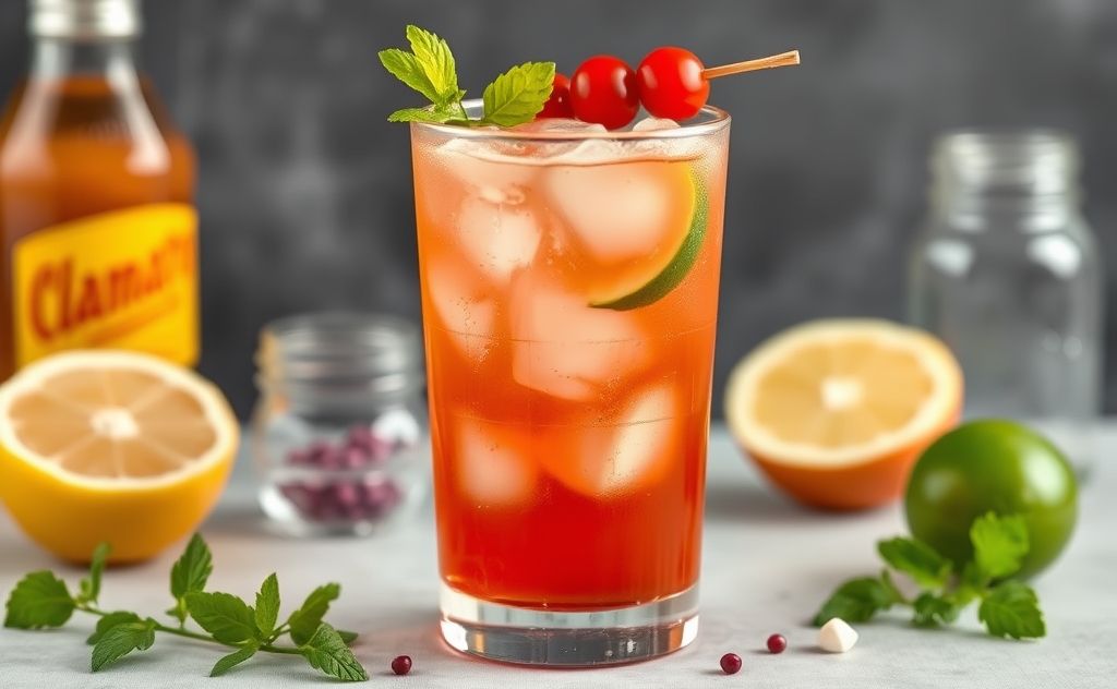 Clamato juice in a refreshing glass with ingredients