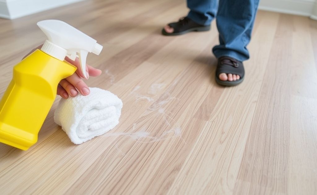 Clean vinyl flooring from sticky residue.