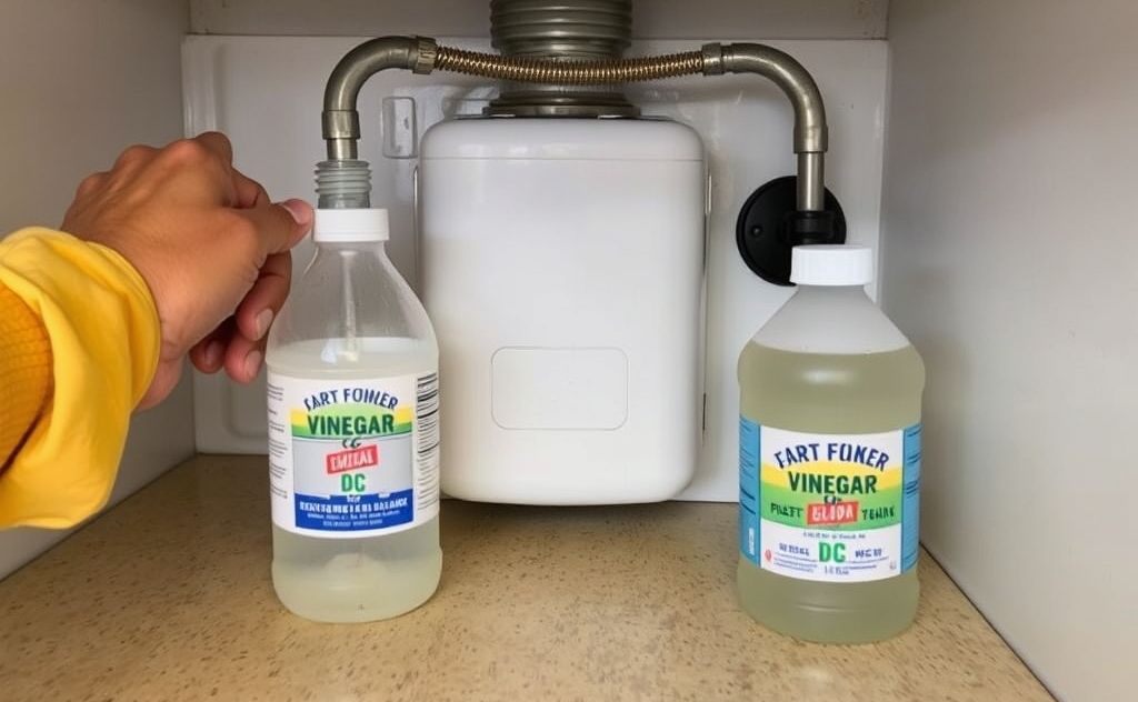 Cleaning RV hot water tank using vinegar solution