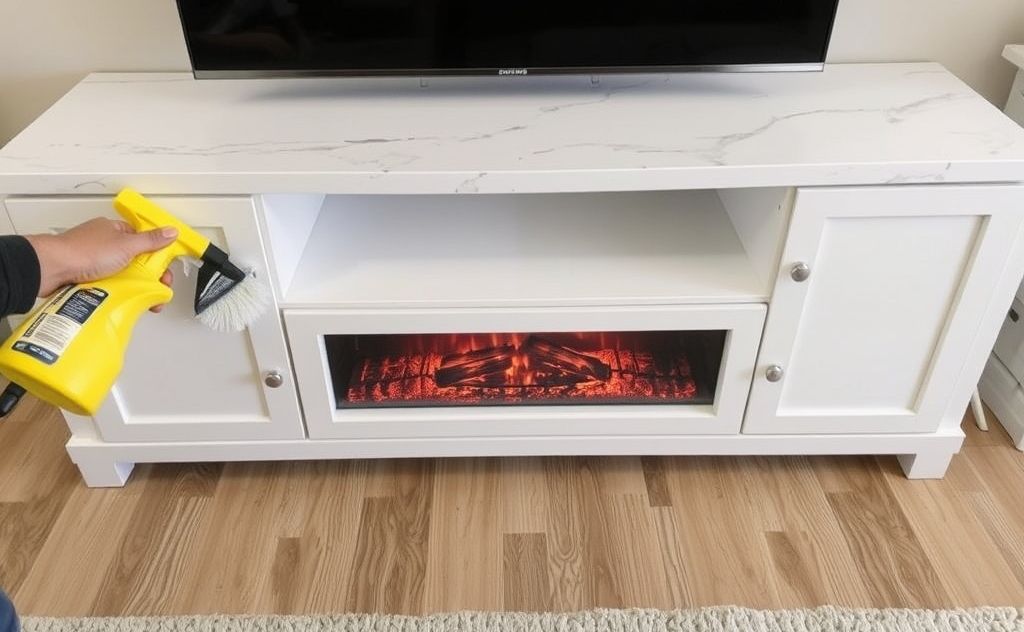 Cleaning electric fireplace TV stand surfaces