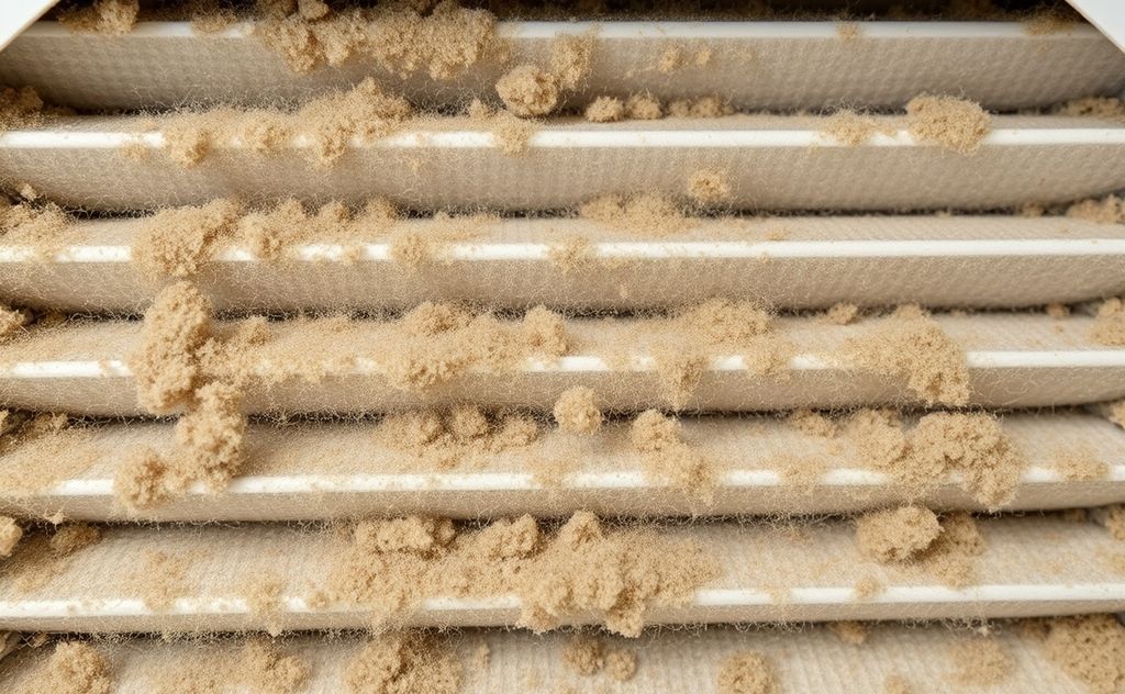 Clogged HVAC filter with dust and debris buildup