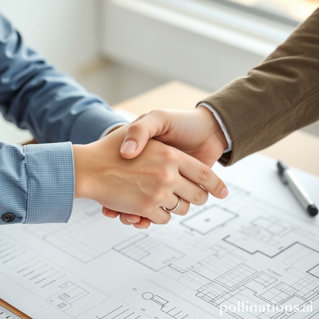 Handshake over blueprints, symbolizing a hard money loan agreement for a real estate project.