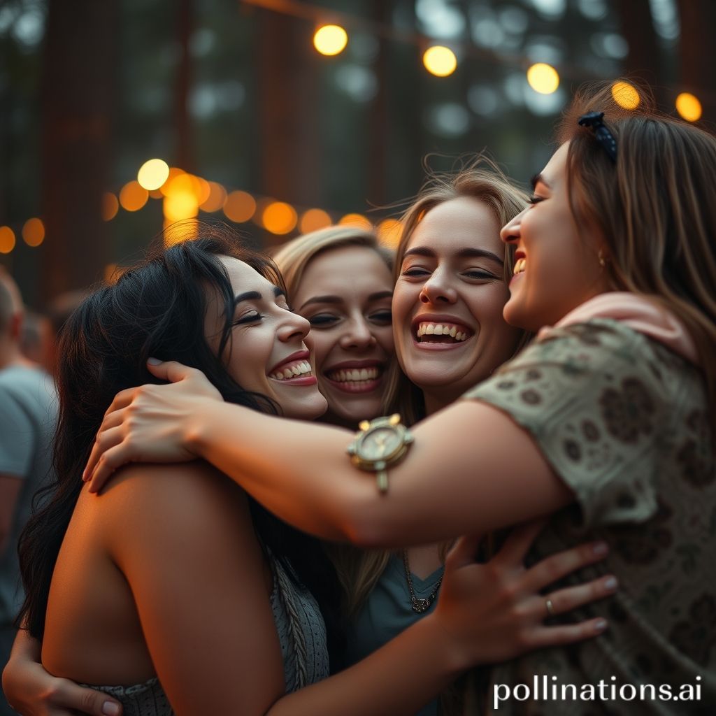 Friends connecting at forest gathering