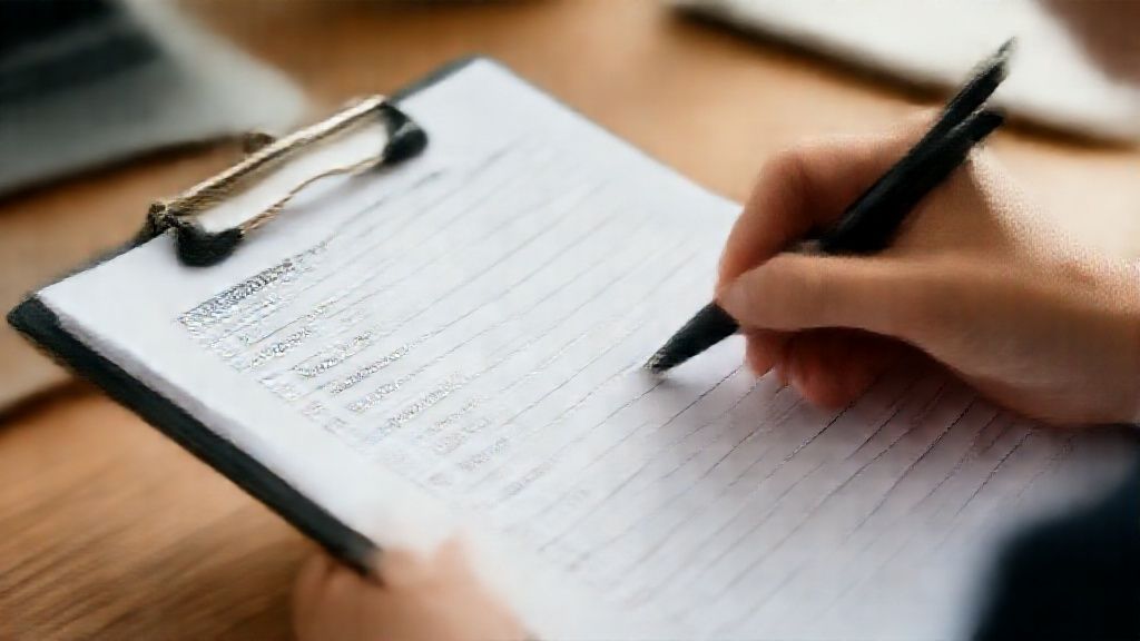 クリップボードのチェックリストを確認する手元のアップ