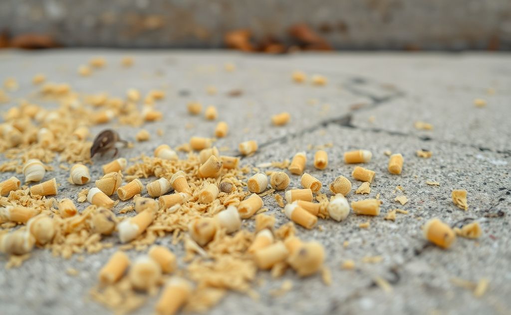 Close-up of bird feces on a surface with potential health hazard signs.
