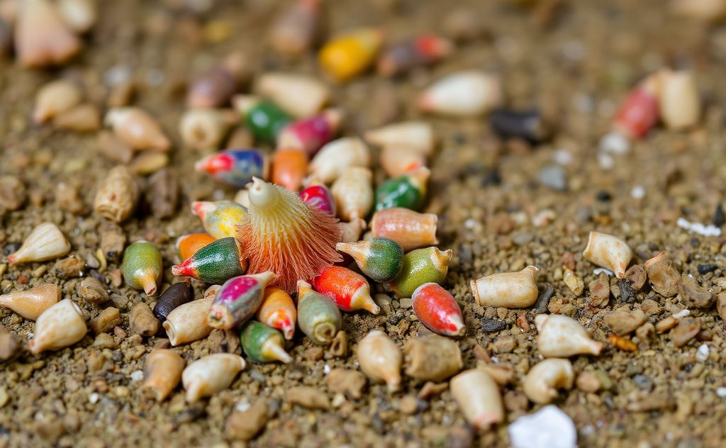 Close-up of colorful bird droppings on a natural background.
