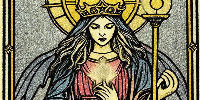 Yüksek Rahibe Tarot kartının yakın çekimi, detaylı mistik imgeler ve sembolizm gösteriyor