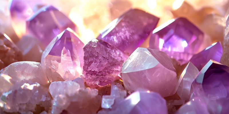 Ametist, Gül Kuvars ve Berrak Kuvars Gibi Cilalı Şifa Kristallerinin Yakın Planı