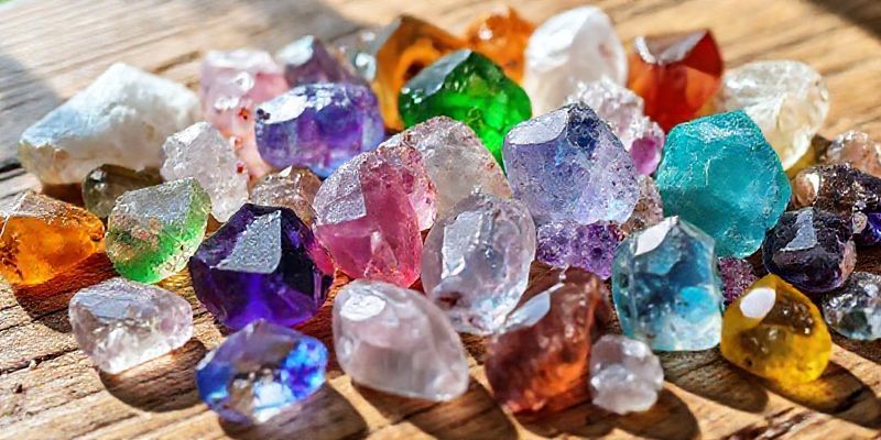 Çeşitli Renklerde Şifa Kristallerinin Yakın Çekim Görseli