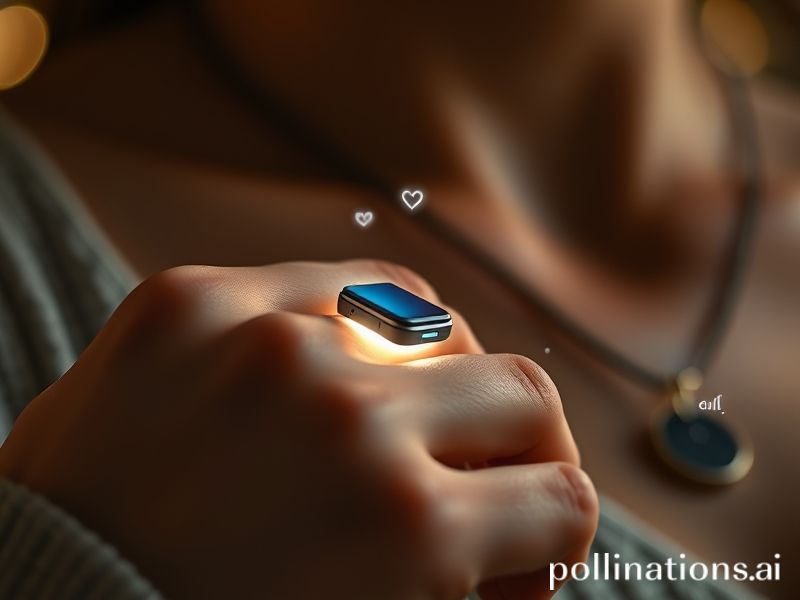 Futuristic AI-powered wearable device like a smart ring or pendant.