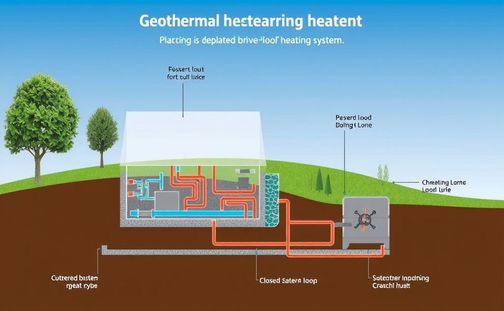 Closed-loop geothermal heating system diagram