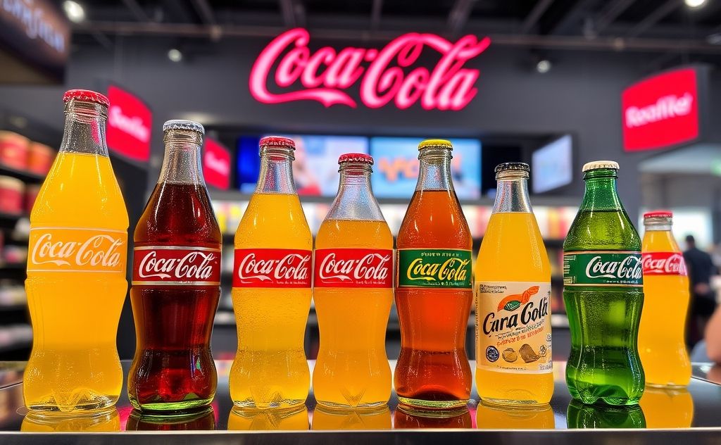 Coca Cola's diverse beverage lineup showcased.