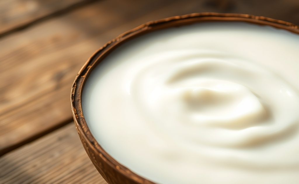 Coconut milk in a bowl with a creamy texture