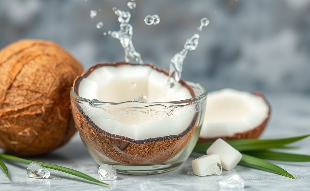 Coconut oil dissolving in water concept