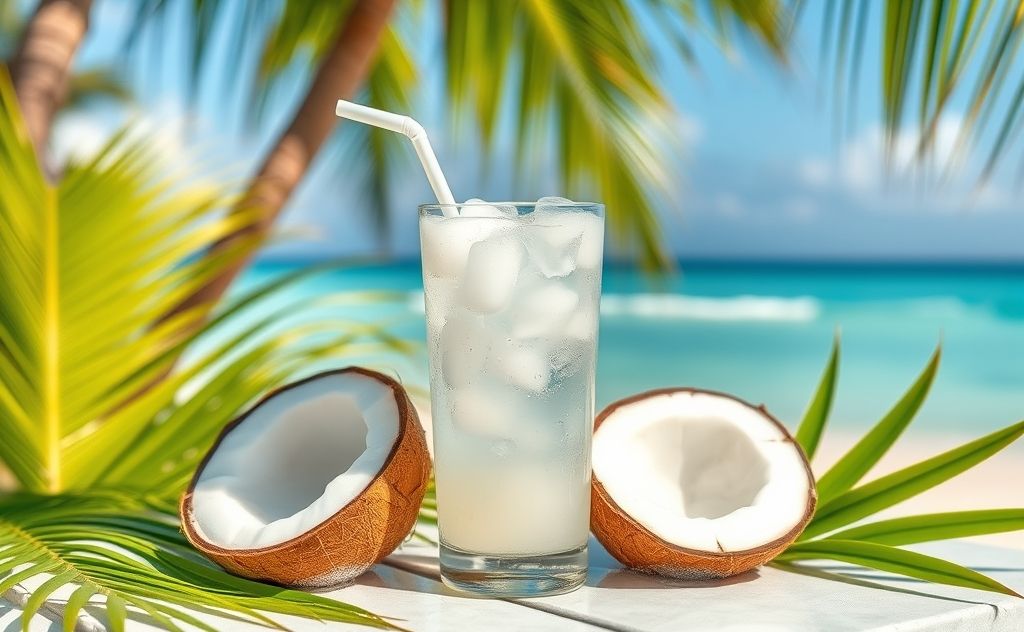 Coconut water in a refreshing tropical setting