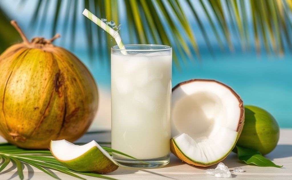 Coconut water offers hydration and nutrients