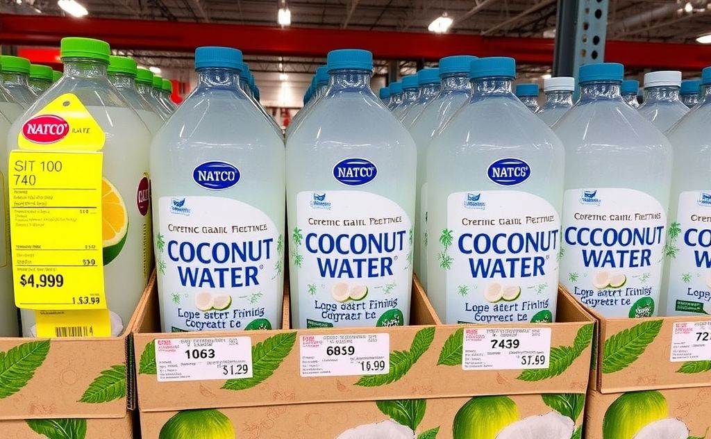 Coconut water pricing at Costco in vibrant display